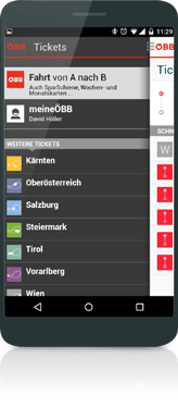 ÖBB Verbundintegration mobile app menü